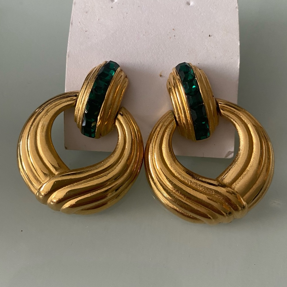 Oscar de la Renta Gold and Green Earrings